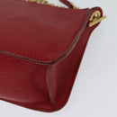 CELINE Chain Shoulder Bag Leather Red Gold Auth bs28138-14