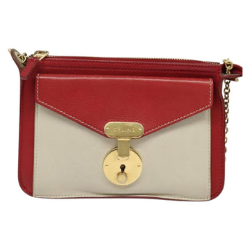 CELINE Chain Shoulder Bag Leather Red Gold Auth bs28138 - 0
