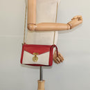 CELINE Chain Shoulder Bag Leather Red Gold Auth bs28138-22