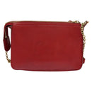 CELINE Chain Shoulder Bag Leather Red Gold Auth bs28138-3