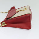 CELINE Chain Shoulder Bag Leather Red Gold Auth bs28138-4