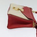 CELINE Chain Shoulder Bag Leather Red Gold Auth bs28138-5