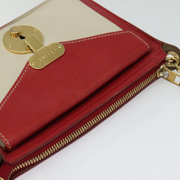 CELINE Chain Shoulder Bag Leather Red Gold Auth bs28138
