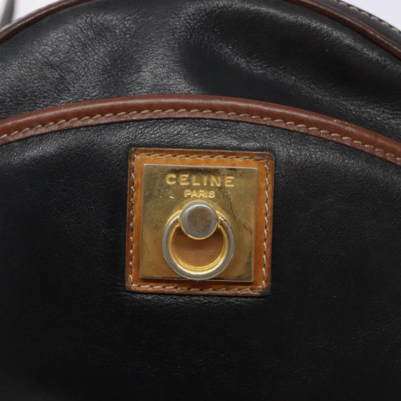 CELINE Schoudertas Leer Zwart Goud Auth bs28139