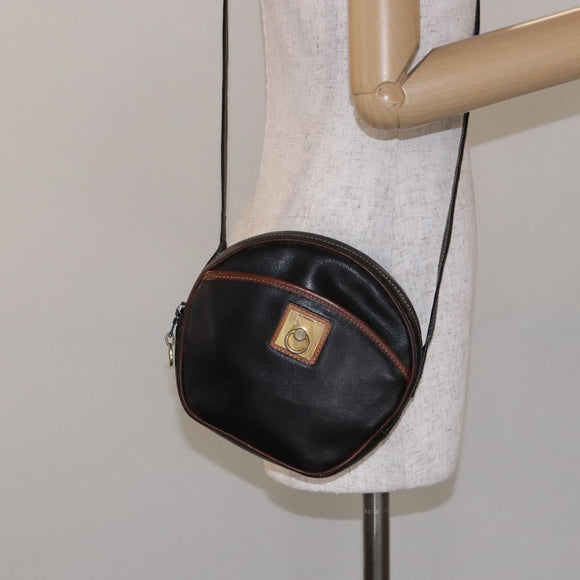 CELINE Shoulder Bag Leather Black Gold Auth bs28139