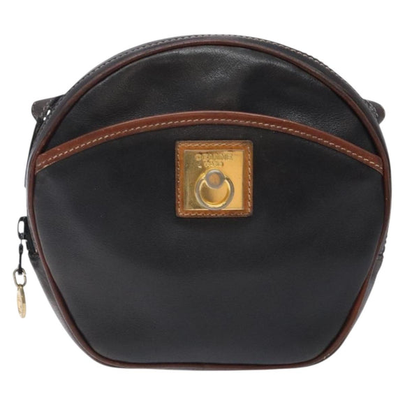 CELINE Schoudertas Leer Zwart Goud Auth bs28139