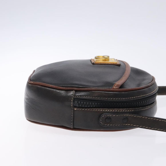 CELINE Shoulder Bag Leather Black Gold Auth bs28139