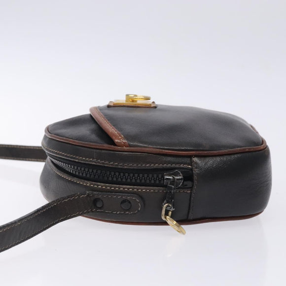 CELINE Shoulder Bag Leather Black Gold Auth bs28139