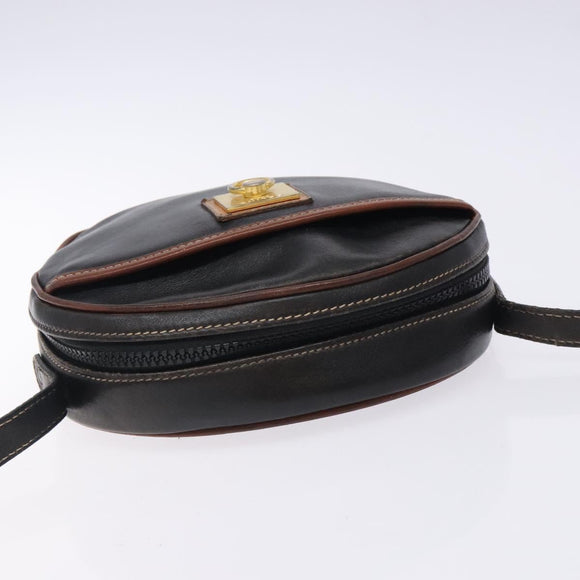 CELINE Shoulder Bag Leather Black Gold Auth bs28139