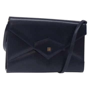 GIVENCHY Shoulder Bag Leather Navy Gold Auth bs28140