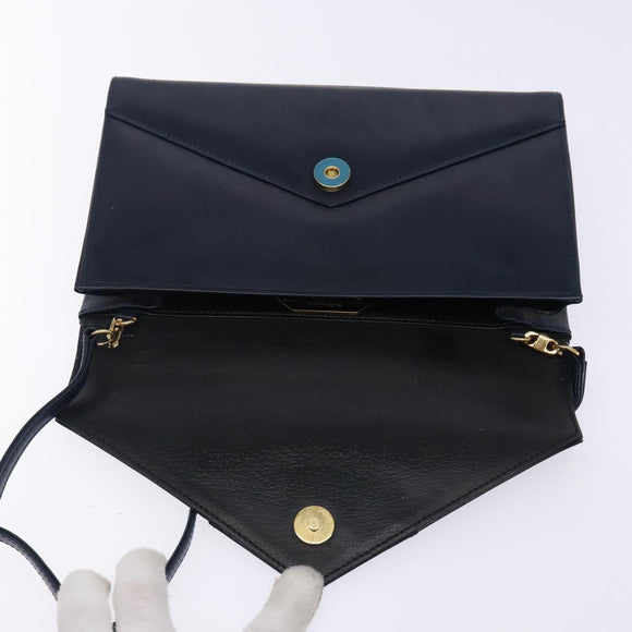 GIVENCHY Shoulder Bag Leather Navy Gold Auth bs28140