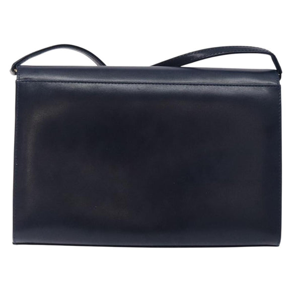 GIVENCHY Shoulder Bag Leather Navy Gold Auth bs28140