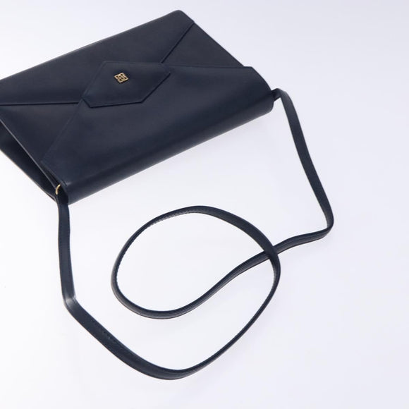 GIVENCHY Shoulder Bag Leather Navy Gold Auth bs28140