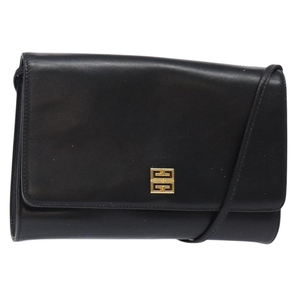GIVENCHY Shoulder Bag Leather Black Gold Auth bs28141