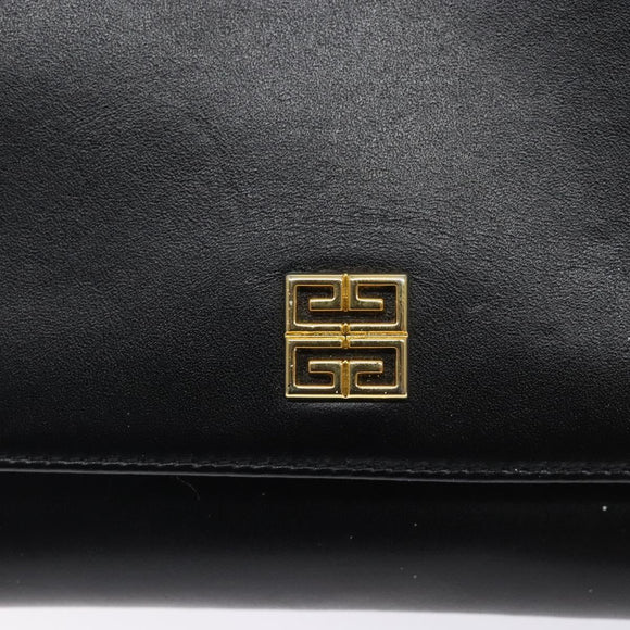 GIVENCHY Shoulder Bag Leather Black Gold Auth bs28141