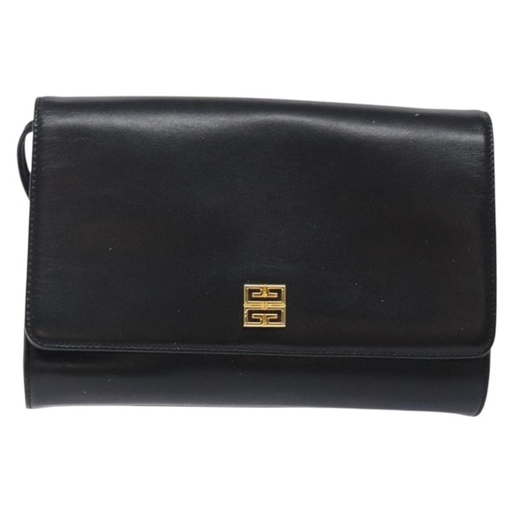 GIVENCHY Shoulder Bag Leather Black Gold Auth bs28141