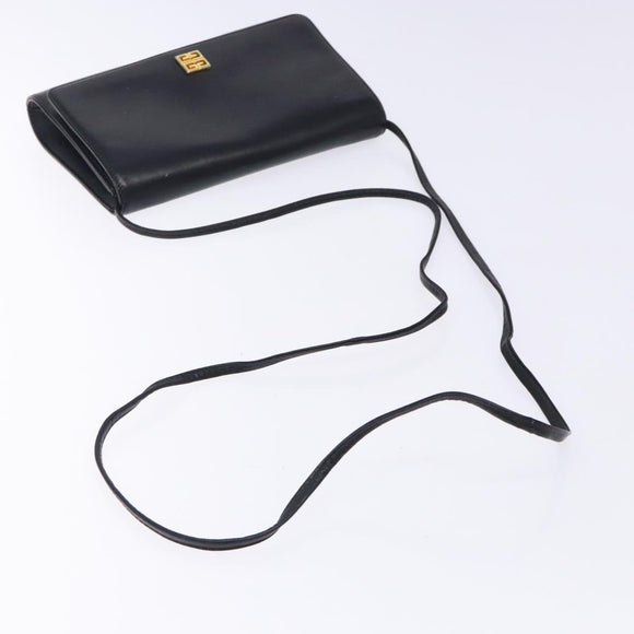 GIVENCHY Shoulder Bag Leather Black Gold Auth bs28141