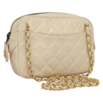 CHANEL Matelasse Chain Shoulder Bag Lamb Skin White Gold CC Auth bs28144