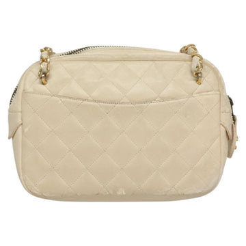 CHANEL Matelasse Chain Shoulder Bag Lamb Skin White Gold CC Auth bs28144 - 0