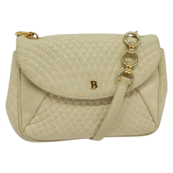BALLY Shoulder Bag Leather Beige Gold Auth bs28149