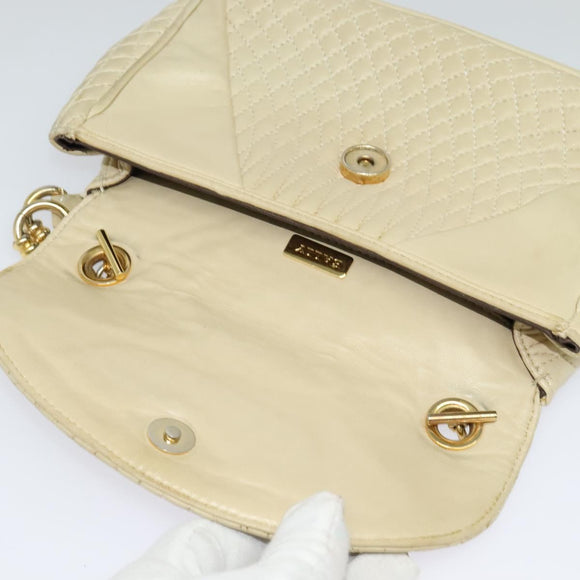 BALLY Shoulder Bag Leather Beige Gold Auth bs28149