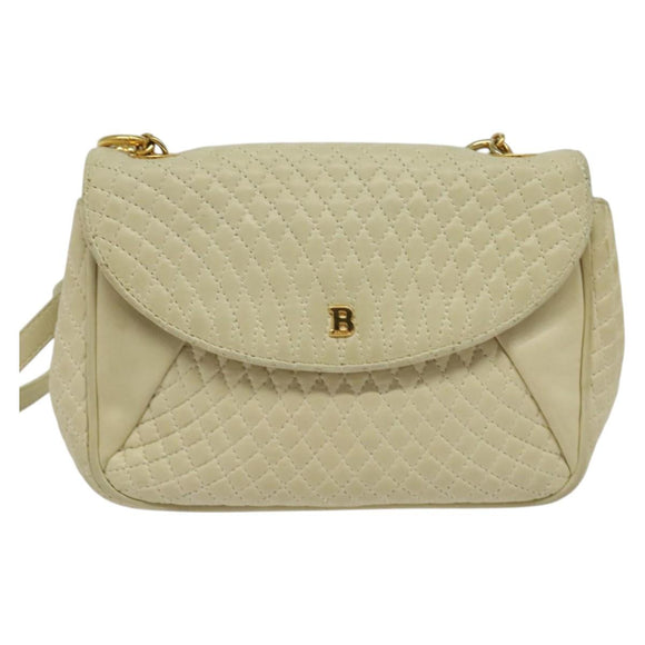 BALLY Shoulder Bag Leather Beige Gold Auth bs28149