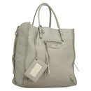 BALENCIAGA The Paper Hand Bag Leather 2way Gray Silver Auth bs28150-1