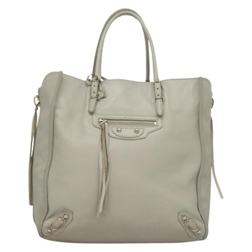 BALENCIAGA The Paper Hand Bag Leather 2way Gray Silver Auth bs28150 - 0