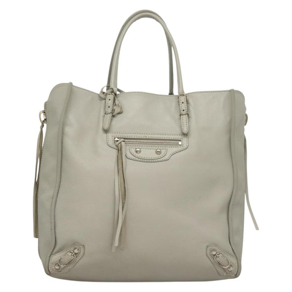 BALENCIAGA The Paper Hand Bag Leather 2way Gray Silver Auth bs28150