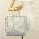 BALENCIAGA The Paper Hand Bag Leather 2way Gray Silver Auth bs28150-23