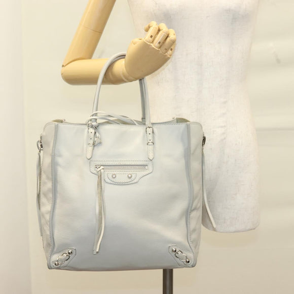 BALENCIAGA The Paper Hand Bag Leather 2way Gray Silver Auth bs28150
