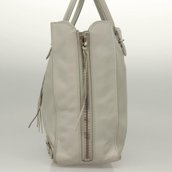 BALENCIAGA The Paper Hand Bag Leather 2way Gray Silver Auth bs28150