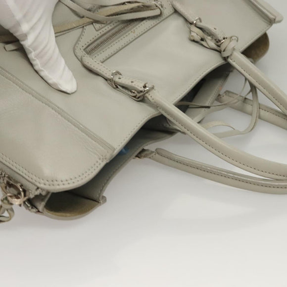 BALENCIAGA The Paper Hand Bag Leather 2way Gray Silver Auth bs28150