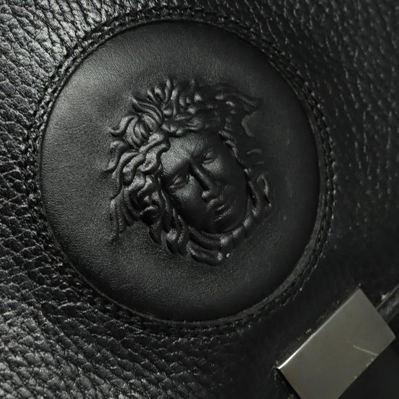 Gianni Versace Business Bag Leather Black Silver Auth bs28153