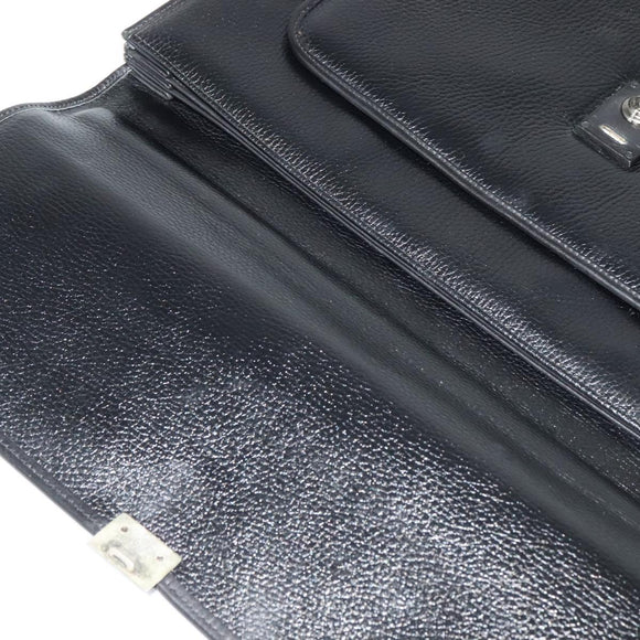 Gianni Versace Business Bag Leather Black Silver Auth bs28153