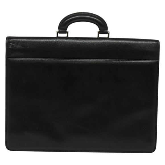 Gianni Versace Business Bag Leather Black Silver Auth bs28153