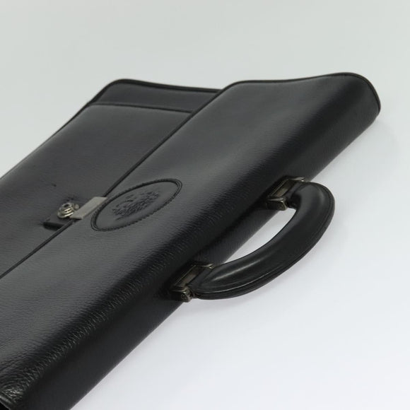 Gianni Versace Business Bag Leather Black Silver Auth bs28153