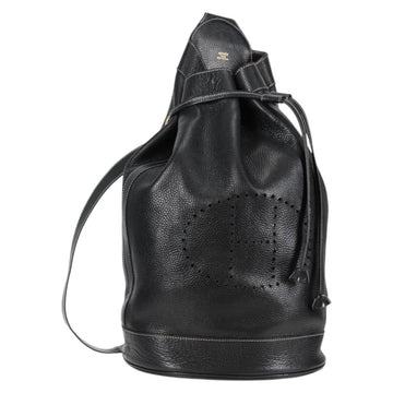 HERMES Shoulder Bag Leather Black Gold Auth bs28154V