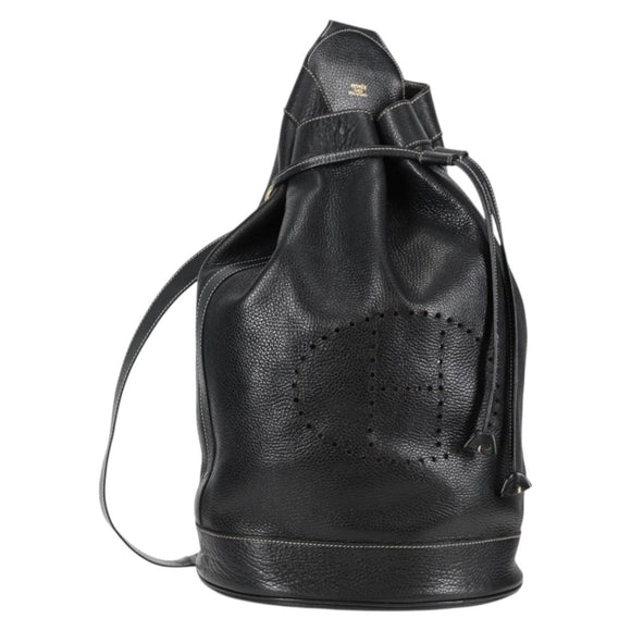 HERMES Shoulder Bag Leather Black Gold Auth bs28154V