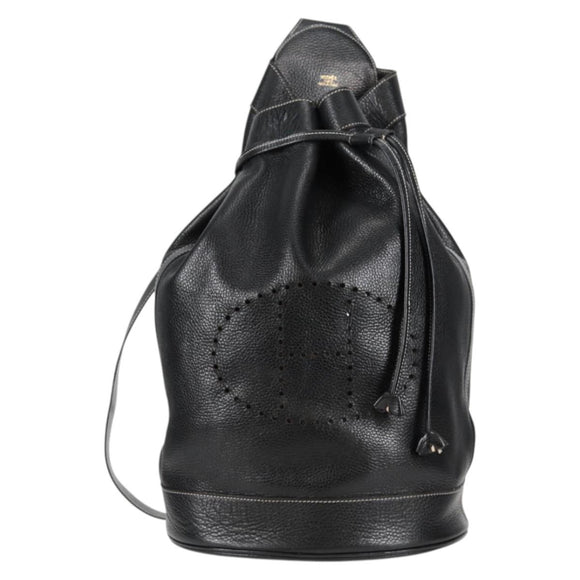 HERMES Shoulder Bag Leather Black Gold Auth bs28154V