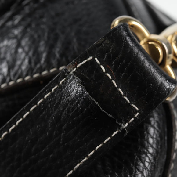 HERMES Shoulder Bag Leather Black Gold Auth bs28154V