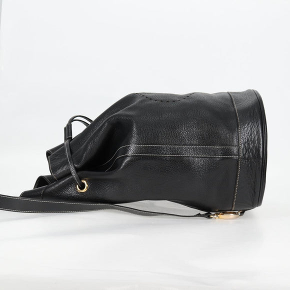 HERMES Shoulder Bag Leather Black Gold Auth bs28154V