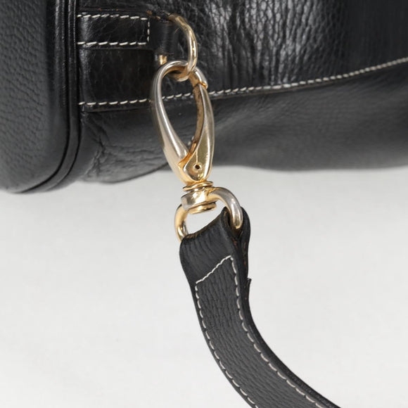 HERMES Shoulder Bag Leather Black Gold Auth bs28154V