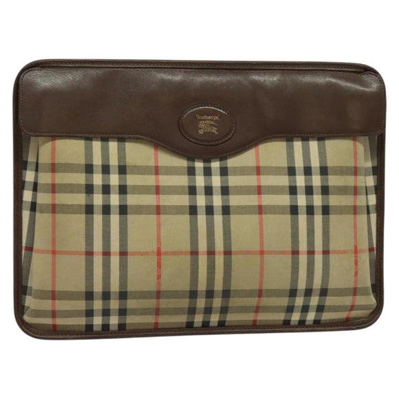 Burberrys Nova Check Clutch Bag Canvas Beige Auth bs28158