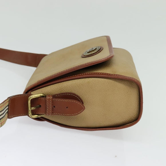 Burberrys Shoulder Bag PVC Canvas Beige Gold Auth bs28159