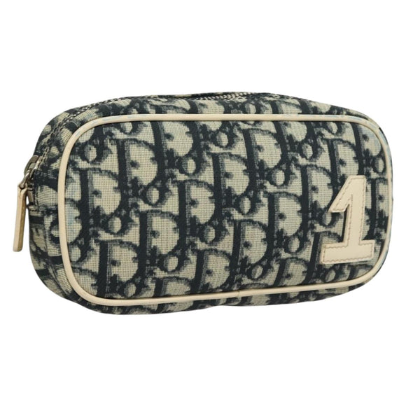 Christian Dior Trotter Canvas Pouch PVC Borneo Green Silver Auth bs28171