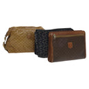 CELINE Macadam Canvas Clutch Bag PVC 3Set Brown Beige Navy Auth bs28179-1
