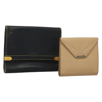 LOEWE Wallet Leather 2Set Beige Navy gold Auth bs28180