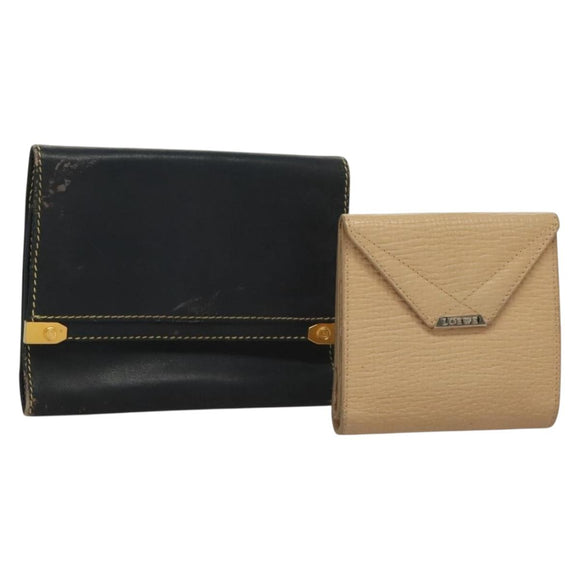 LOEWE Wallet Leather 2Set Beige Navy gold Auth bs28180