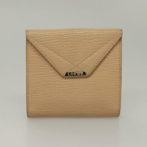 LOEWE Wallet Leather 2Set Beige Navy gold Auth bs28180